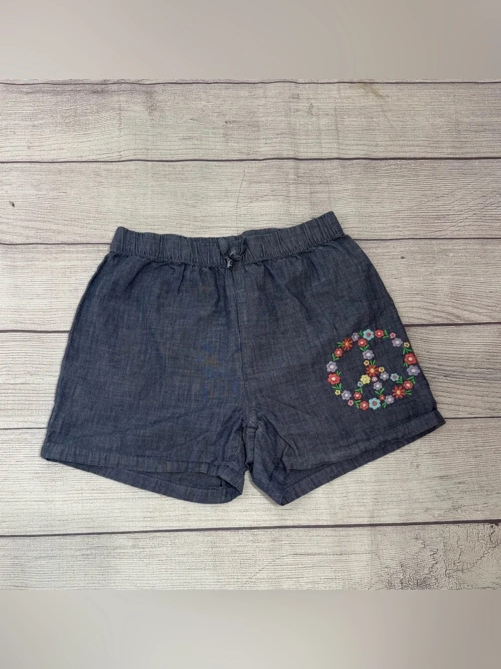 Gymboree Girls Chambray Shorts Floral Peace Sign summer style Size 12